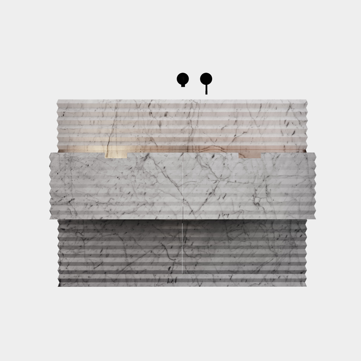 Njord - Ribbed Marble Bathroom Vanity - White Carrara - Large
