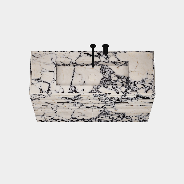 Njord single vanity large top view in Calacatta Viola