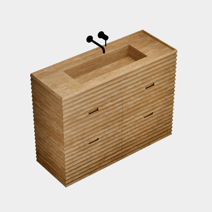 Njord single vanity large side view in Beige Travertine