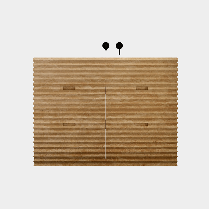 Njord single vanity large front view in Beige Travertine