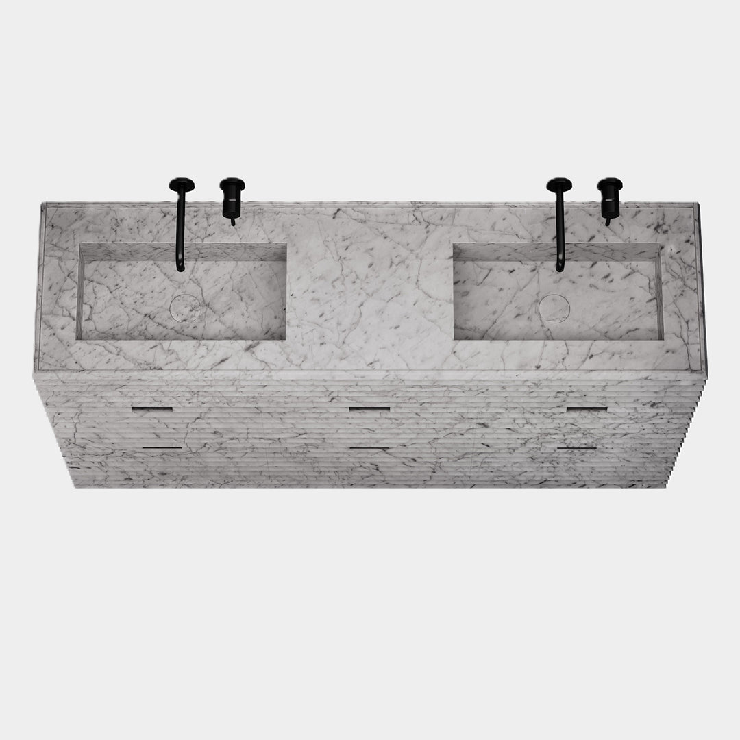 Njord - Ribbed Marble - Double Basin Bathroom Vanity - White Carrara