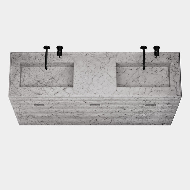 Njord - Ribbed Marble - Double Basin Bathroom Vanity - White Carrara