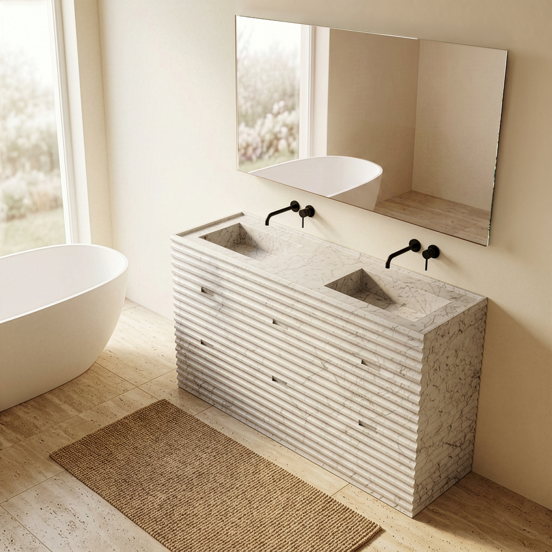Njord - Ribbed Marble - Double Basin Bathroom Vanity