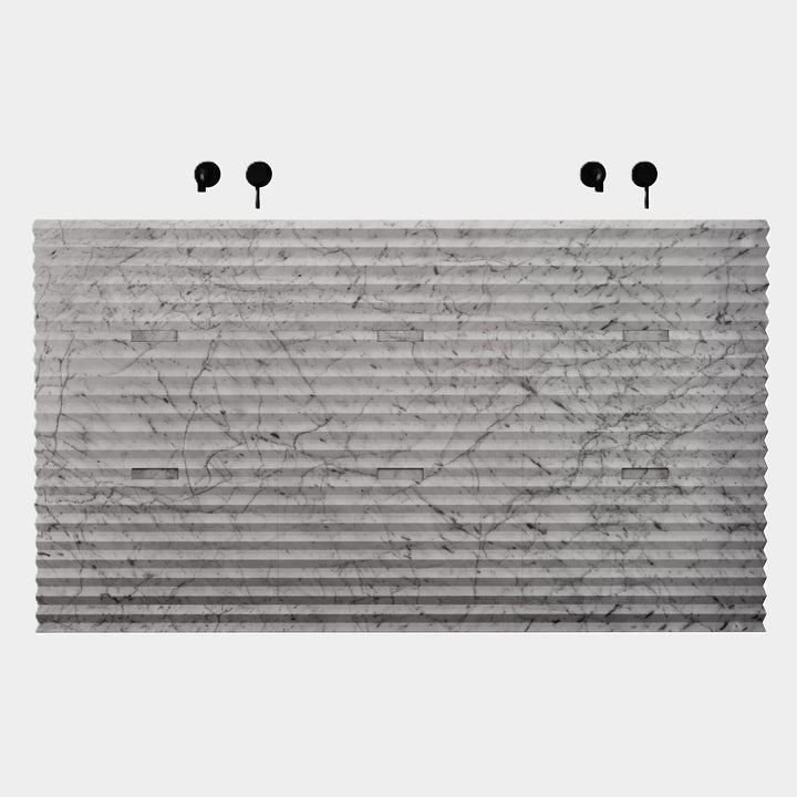 Njord double basin vanity front view in White Carrara