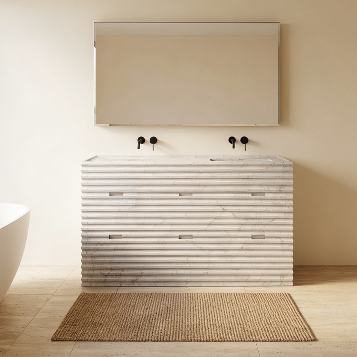 Njord - Ribbed Marble - Double Basin Bathroom Vanity