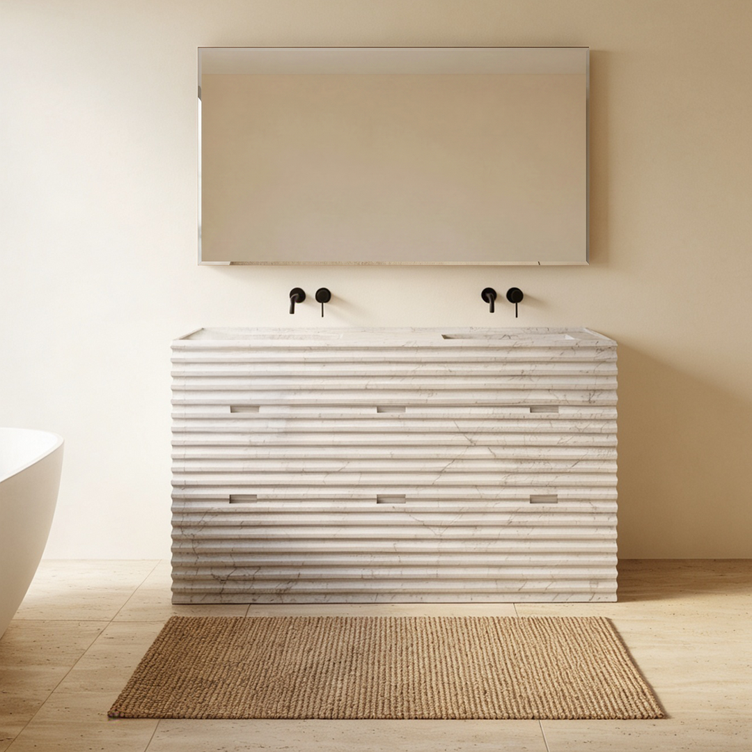 Njord - Ribbed Marble - Double Basin Bathroom Vanity