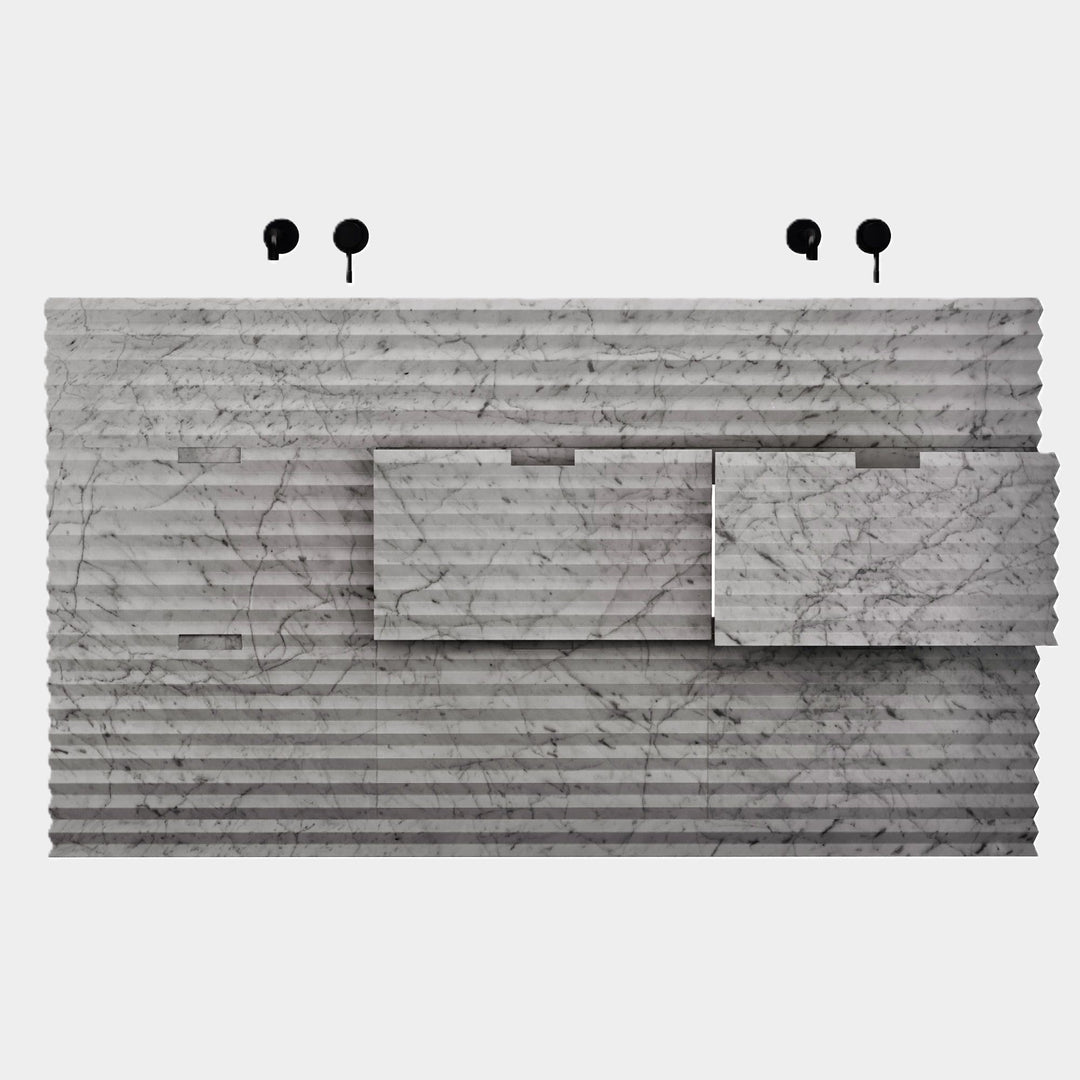 Njord - Ribbed Marble - Double Basin Bathroom Vanity - White Carrara