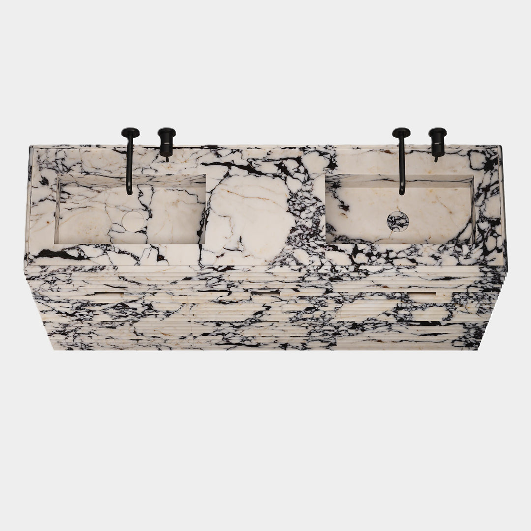 Njord - Ribbed Marble - Double Basin Bathroom Vanity - Calacatta Viola