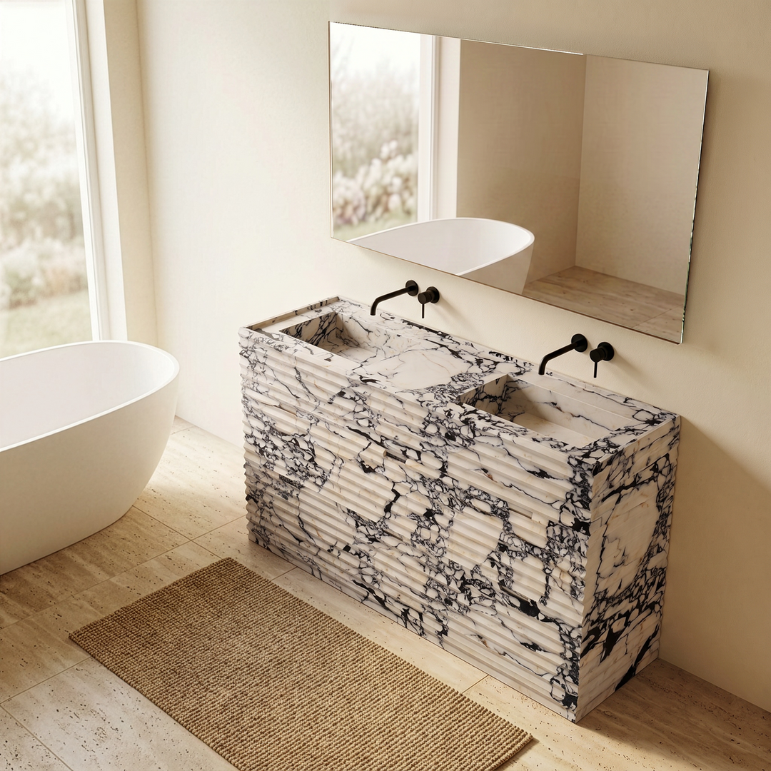 Njord - Ribbed Marble - Double Basin Bathroom Vanity