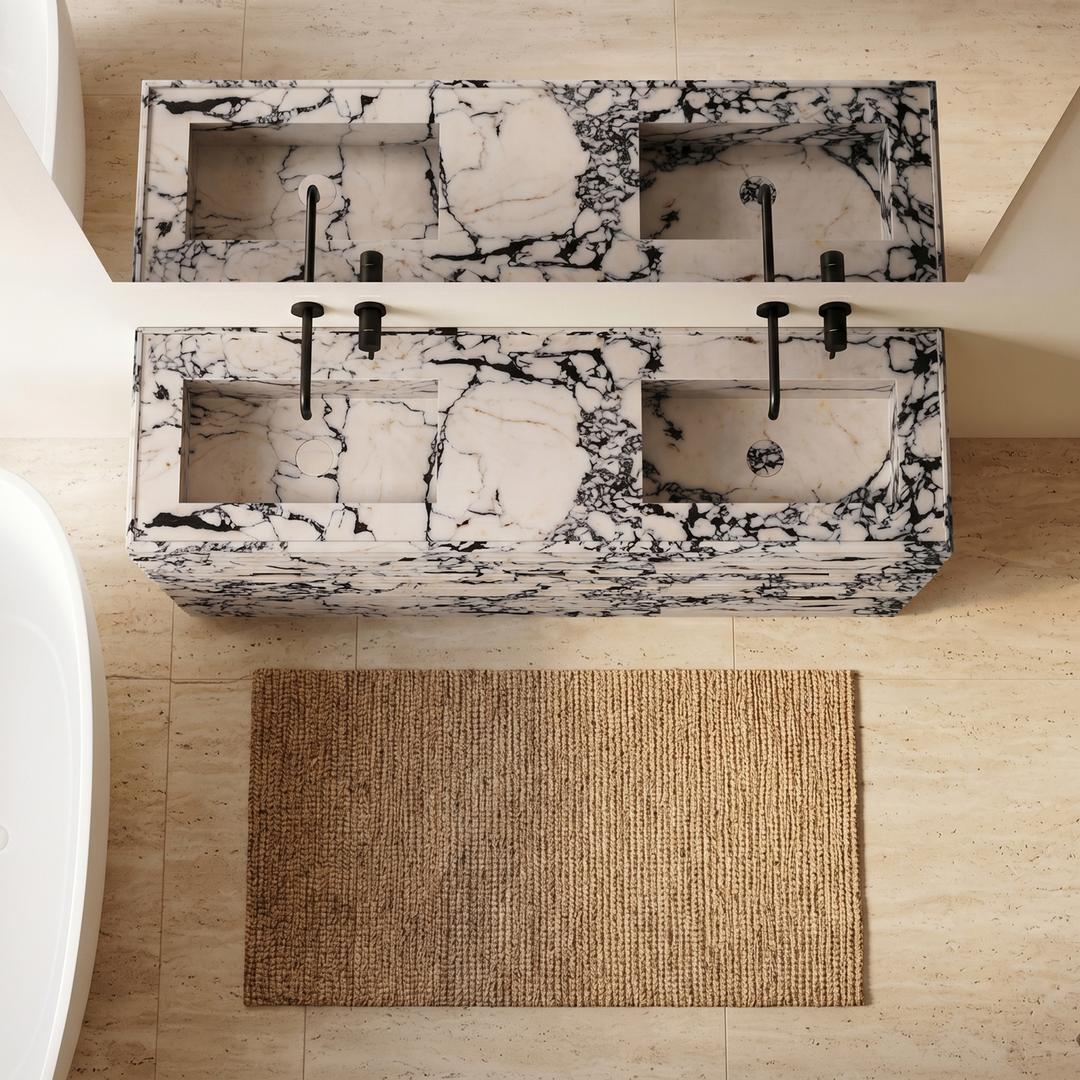 Njord - Ribbed Marble - Double Basin Bathroom Vanity