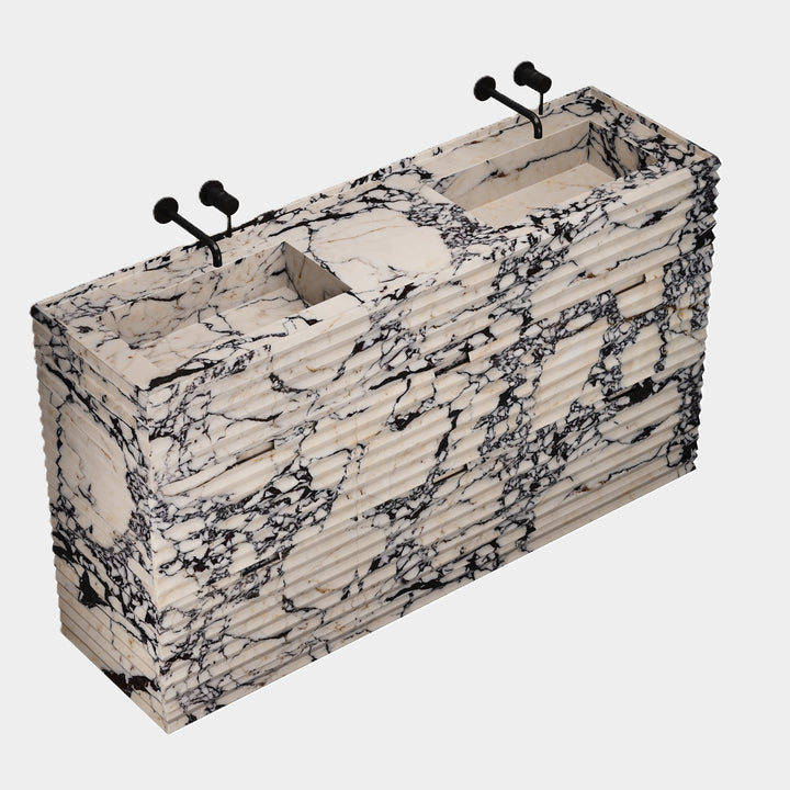 Njord - Ribbed Marble - Double Basin Bathroom Vanity - Calacatta Viola