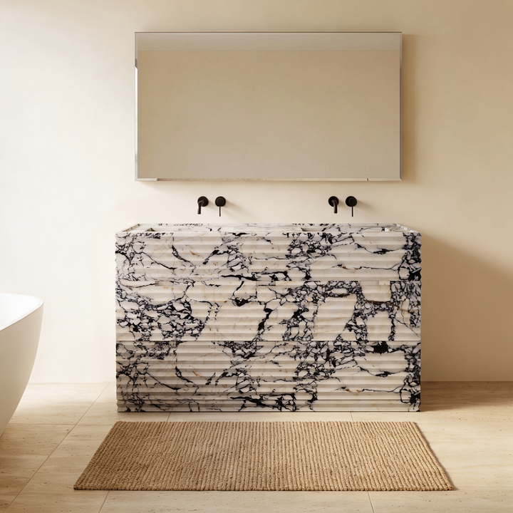 Njord - Ribbed Marble - Double Basin Bathroom Vanity