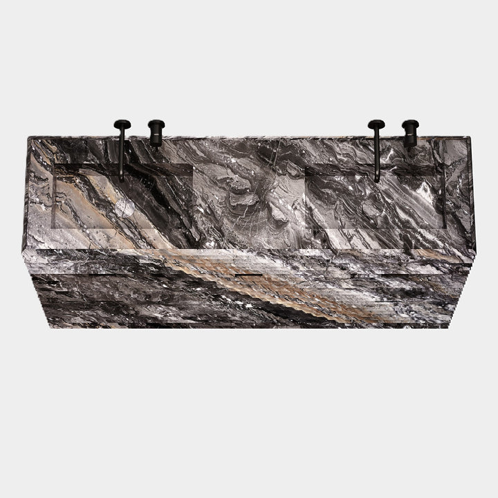 Njord - Ribbed Marble - Double Basin Bathroom Vanity - Grey Galaxy