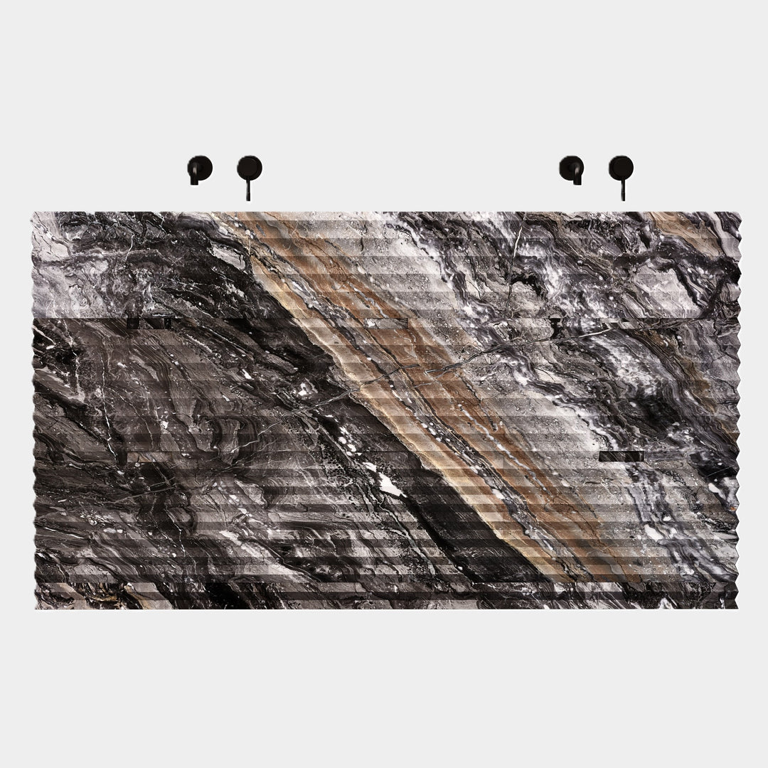 Njord - Ribbed Marble - Double Basin Bathroom Vanity - Grey Galaxy