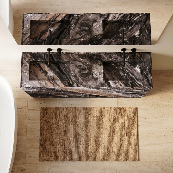 Njord - Ribbed Marble - Double Basin Bathroom Vanity