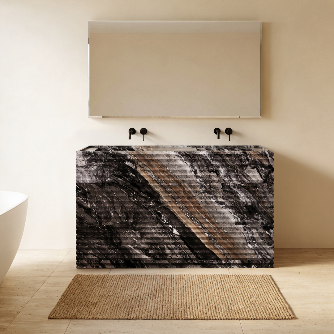 Njord - Ribbed Marble - Double Basin Bathroom Vanity