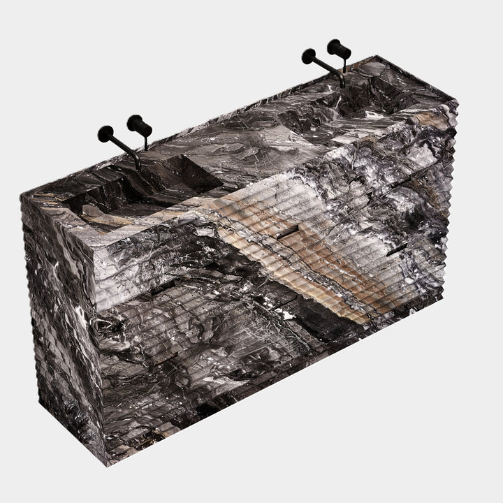 Njord - Ribbed Marble - Double Basin Bathroom Vanity - Grey Galaxy