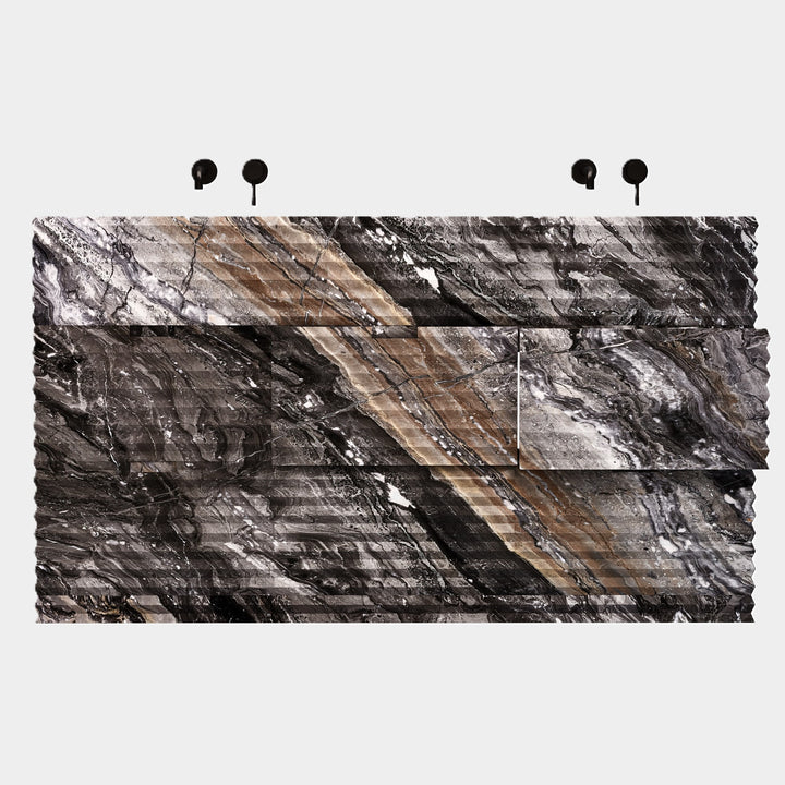 Njord - Ribbed Marble - Double Basin Bathroom Vanity - Grey Galaxy