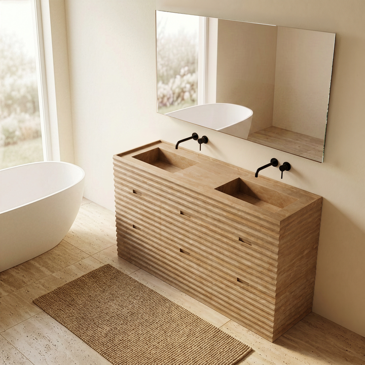 Njord - Ribbed Marble - Double Basin Bathroom Vanity