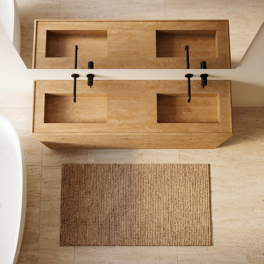 Njord - Ribbed Marble - Double Basin Bathroom Vanity