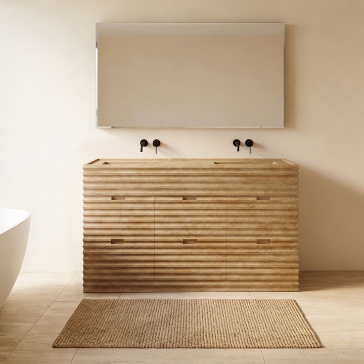 Njord - Ribbed Marble - Double Basin Bathroom Vanity