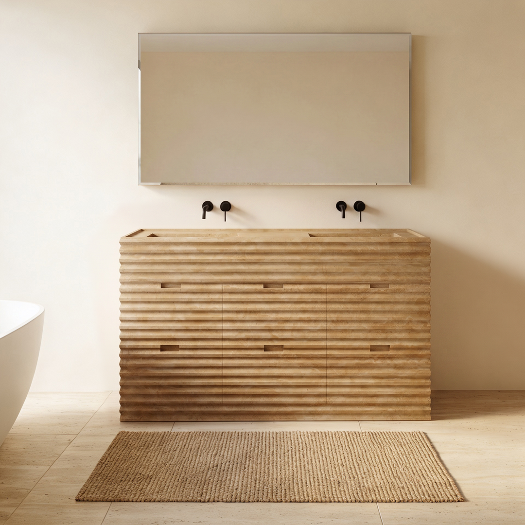 Njord - Ribbed Marble - Double Basin Bathroom Vanity