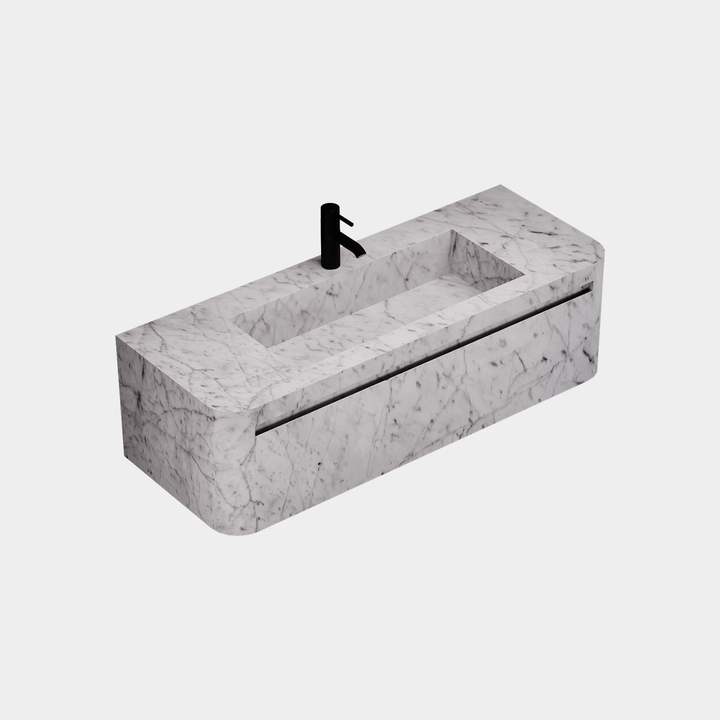 Lyke single wall-mounted vanity large side view in White Carrara