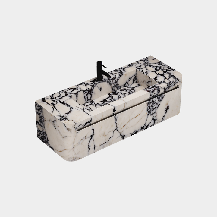 Lyke single wall-mounted vanity large side view in Calacatta Viola