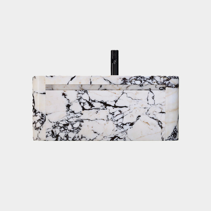 Lyke single vanity medium front view in Calacatta Viola