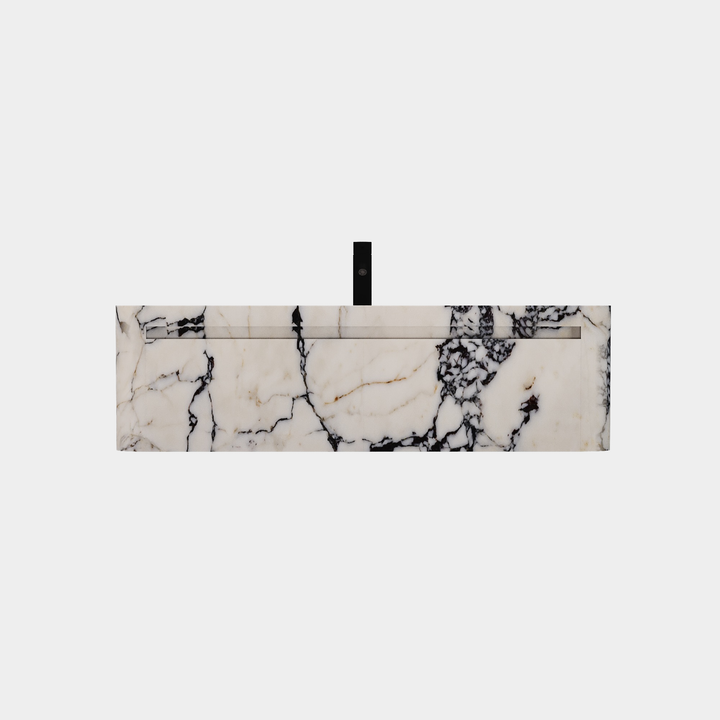 Lyke single wall-mounted vanity large front view in Calacatta Viola