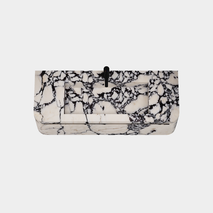 Lyke single wall-mounted vanity large top view in Calacatta Viola