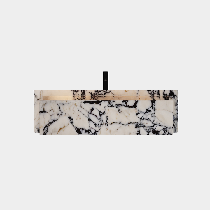Lyke single wall-mounted vanity large front view drawer open in Calacatta Viola
