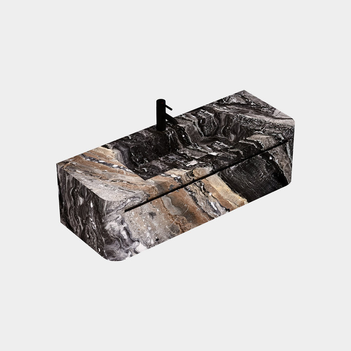 Lyke single wall-mounted vanity large side view in Grey Galaxy
