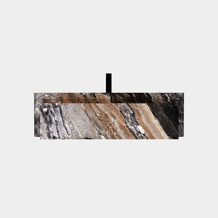 Lyke single wall-mounted vanity large front view drawer open in Grey Galaxy