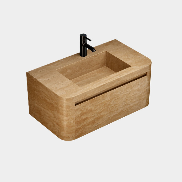 Lyke single wall-mounted vanity medium side view in Beige Travertine