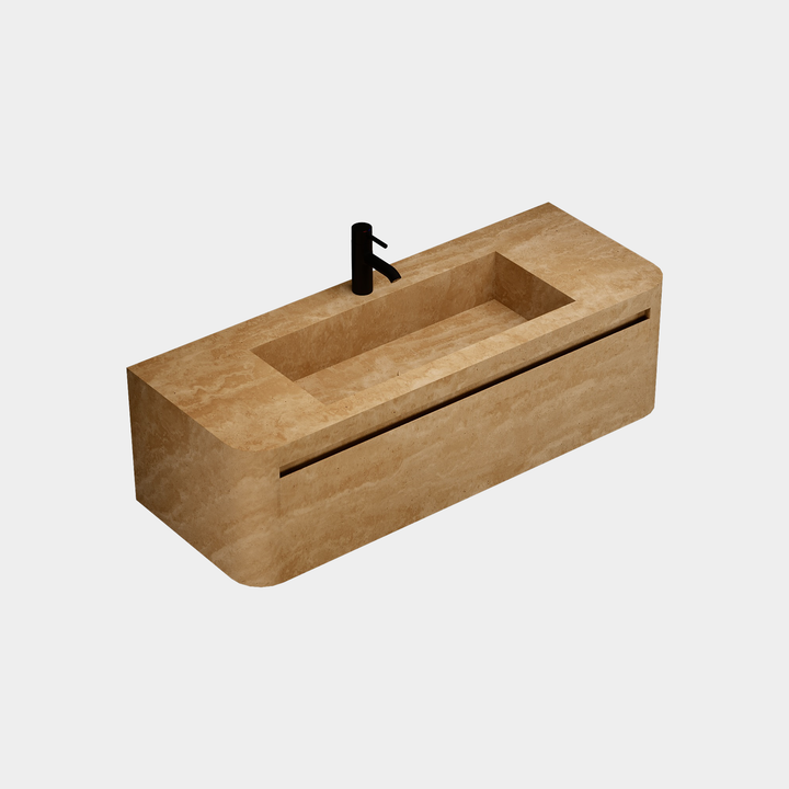 Lyke single wall-mounted vanity large side view in Beige Travertine