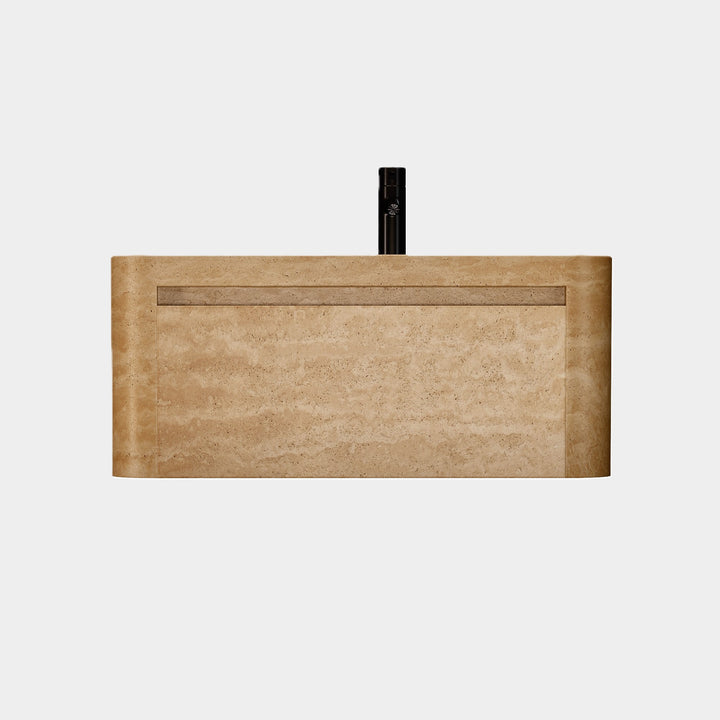 Lyke single wall-mounted vanity medium front view in Beige Travertine