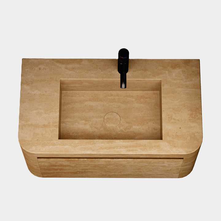 Lyke single wall-mounted vanity medium top view in Beige Travertine