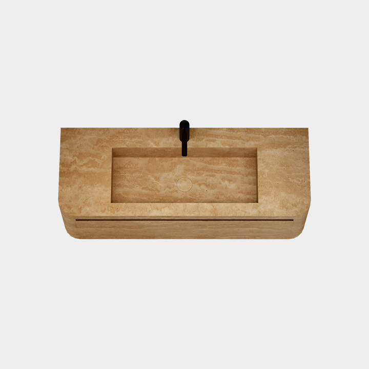 Lyke single wall-mounted vanity large top view in Beige Travertine
