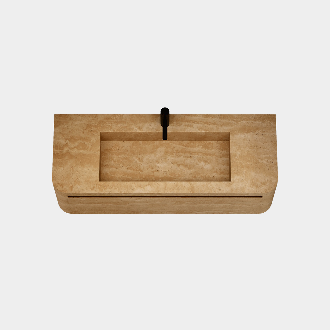 Lyke - Wall-Mounted Bathroom Vanity - Beige Travertine - Large