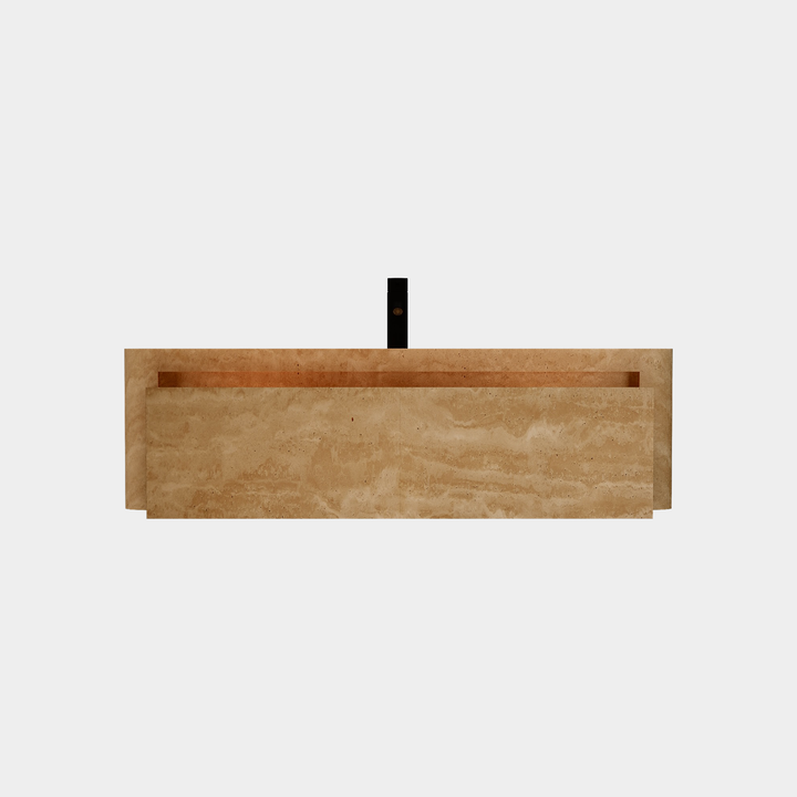 Lyke single wall-mounted vanity large front view drawer open in Beige Travertine