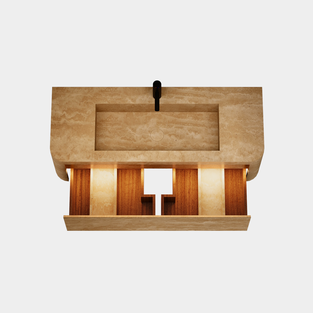 Lyke - Wall-Mounted Bathroom Vanity - Beige Travertine - Large