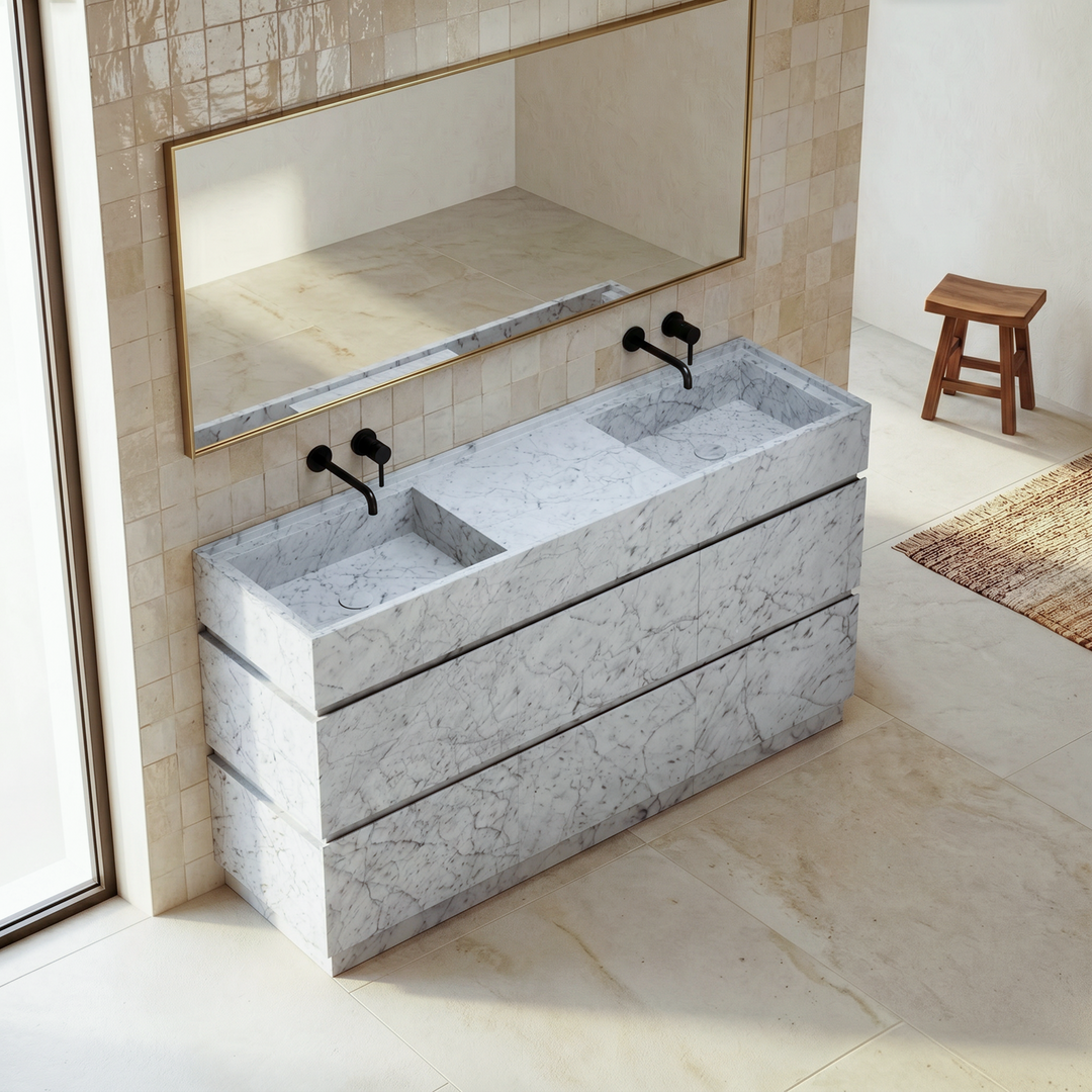 Orca - Double Basin Marble Bathroom Vanity