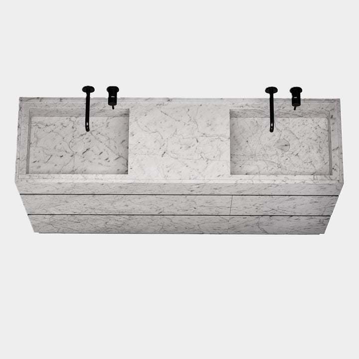 Orca double basin vanity top view in White Carrara