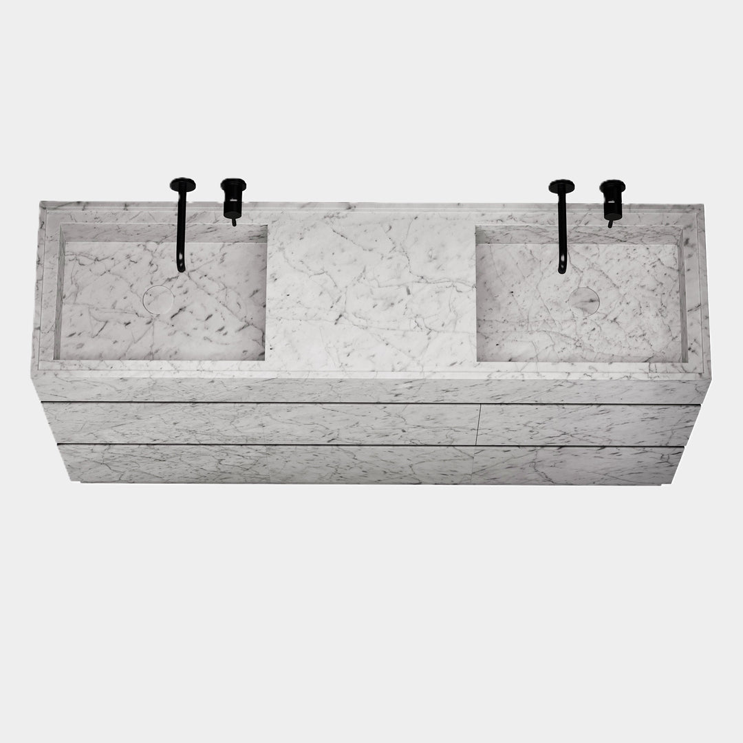 Orca - Double Basin Marble Bathroom Vanity - White Carrara