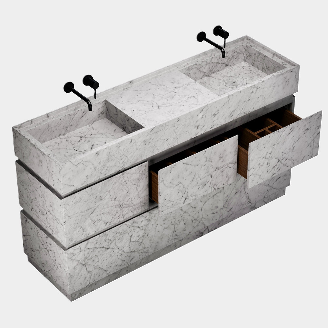 Orca - Double Basin Marble Bathroom Vanity - White Carrara