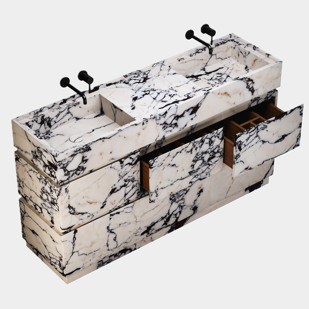 Orca - Double Basin Marble Bathroom Vanity - Calacatta Viola