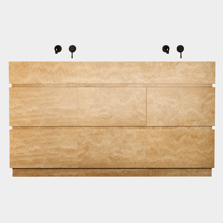 Orca double basin vanity front view in Beige Travertine