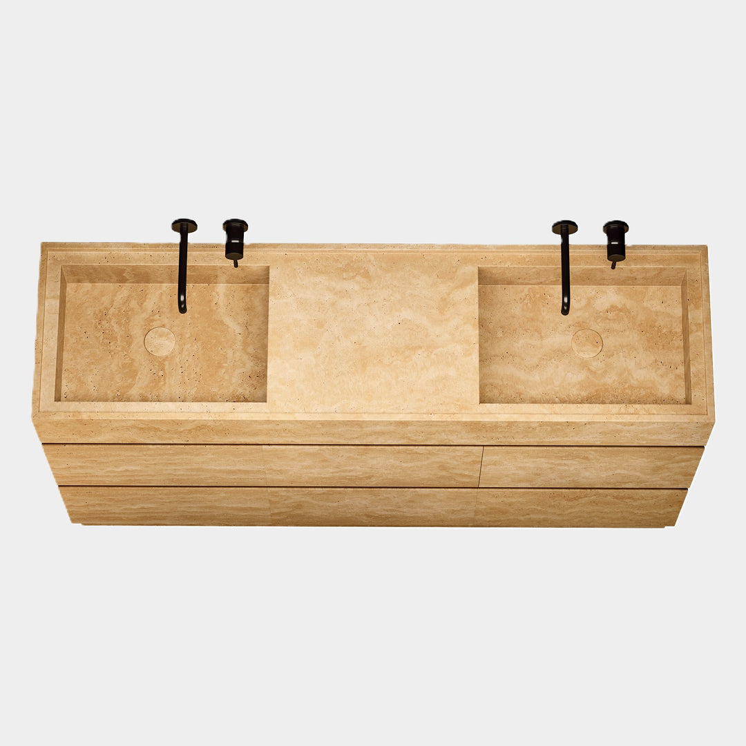 Orca - Double Basin - Marble Bathroom Vanity - Beige Travertine