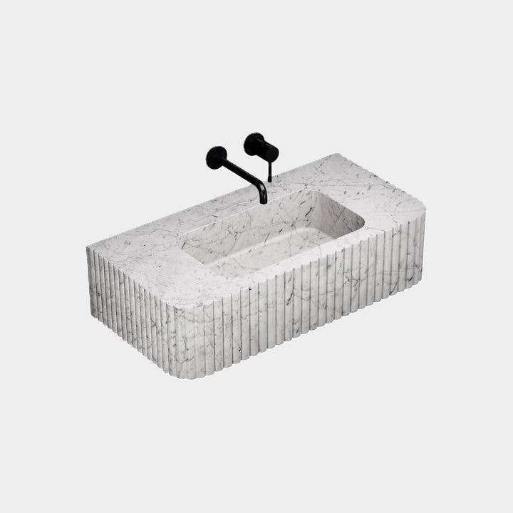 Raya - Ribbed Marble Basin - White Carrara - Small